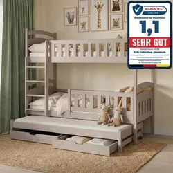 Kids Collective Hochbett 90x200 – Flexibles Etagenbett mit Rausfallschutz & Schubladen - Dieses clevere Hochbett bietet Platz für bis zu drei Kinder und lässt sich in drei Einzelbetten umwandeln. Mit zwei praktischen Schubladen und robustem Rausfallschutz ist es ideal für kleine Räume und wachsende Familien.
