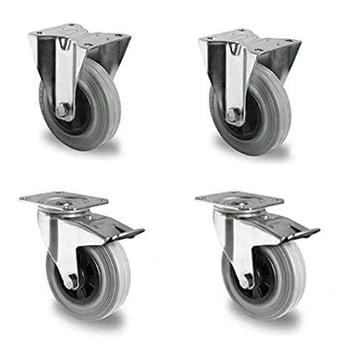 Rollensatz 2 Lenkrollen mit Feststeller + 2 Bockrollen 80 mm Vollgummi grau