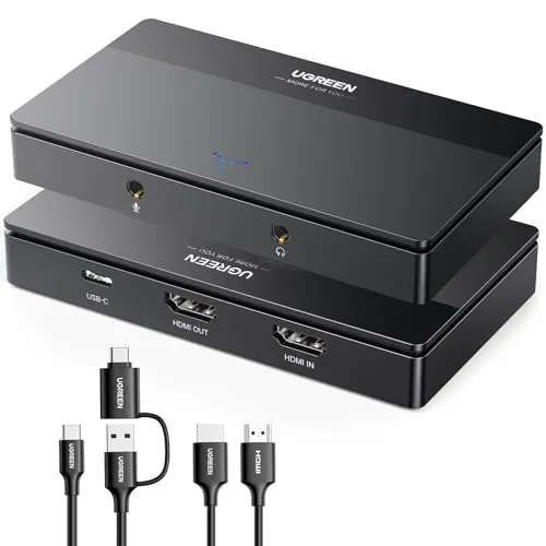 UGREEN 4K Video Capture Card - HDMI auf USB 3.0 Type C - Externe TV-Empfänger & Videoschnittkarten, ideal für Live-Streaming mit 1080P 60fps Unterstützung und Mikrofoneingang für klare Audioübertragung.