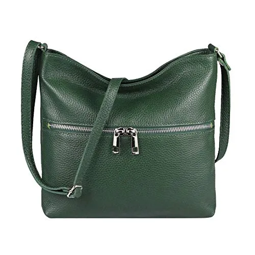 OBC Damen Leder Tasche Cross Body Schultertasche City Bag Crossover Umhängetasche Henkeltasche Clutch Ledertasche Damentasche (Dunkelgrün 28x26x2 cm)