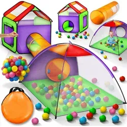 KIDUKU Spielzelt mit Bällebad und Krabbeltunnel - Spielzelt-Set für drinnen und draußen, inklusive 200 Bällen und Tragetasche. Schnell aufbaubar, mit luftdurchlässigen Netzfenstern für sichere Beaufsichtigung.