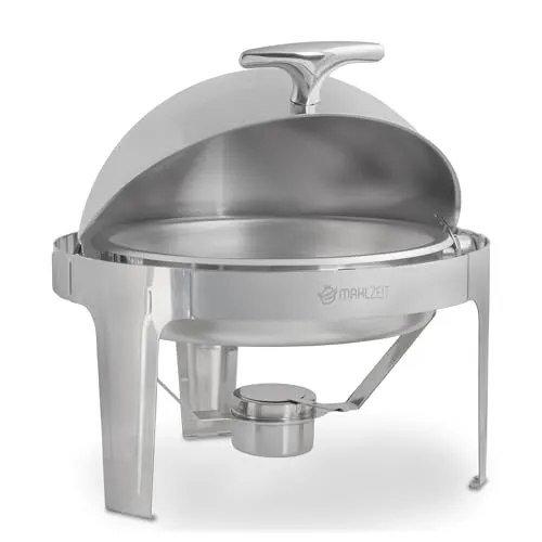 Mahlzeit Edelstahl Chafing Dish mit Rolltop 6 Liter - Stövchen & Speisewärmer – Hochglanzpolierter Edelstahl, ideal zum Warmhalten von Speisen für Buffets und Caterings, mit praktischem Rolldeckel für mühelosen Zugriff.