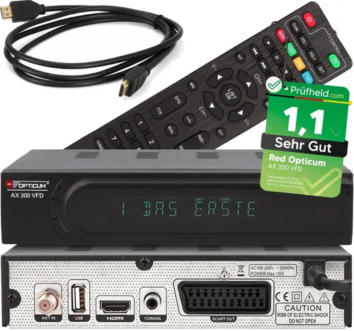 RED OPTICUM HD Sat Receiver AX 300 – PVR Ready mit VFD Display und HDMI Kabel