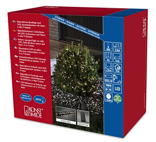 Konstsmide 3736-100 Büschellichterkette Außen – 480 LED Warmweiß - Weihnachtsbeleuchtung mit 480 warmweißen LEDs, ausgestattet mit Timer und Lichtsensor für eine bequeme Nutzung. Perfekt für festliche Außendekoration und langlebige Freude in der Adventszeit.