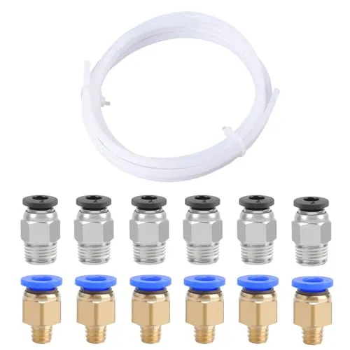 QitinDasen 3 Meter 3D Drucker PTFE Teflonschlauch, mit 6 Stück PC4-M6 Pneumatik Verbinder und 6 Stück PC4-M10 Pneumatik Verbinder