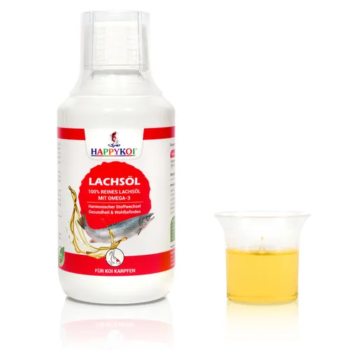 HAPPYKOI® Lachsöl mit Omega 3 Futterzusatz Fisch Futter Zusatz für Koi - 250 ml