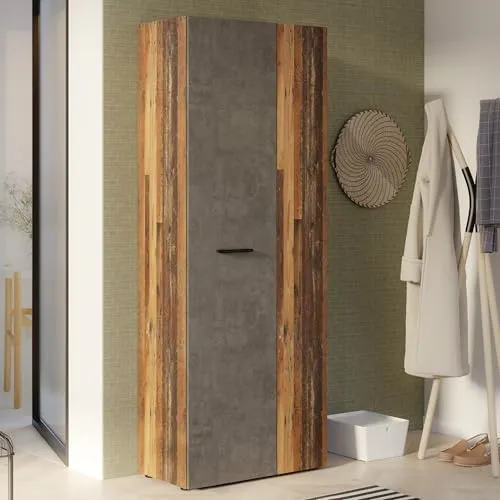 FORTE NET106 Schrank 70 180 - Kleiderschrank mit Vintage Dekor und Betonoptik, ideal für platzsparende Nutzung. Soft-Close-Scharnieren sorgen für leises Schließen – perfekt für jeden Raum.