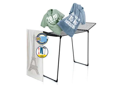 BigDean Wäscheständer 20m - Extra hoch & stabil für lange Kleidung - Wäscheständer mit 20m Trockenlänge, extra hohe Konstruktion für lange Kleidung und dicke Leinen, die Faltenbildung verhindern - ideal für platzsparende Aufbewahrung.