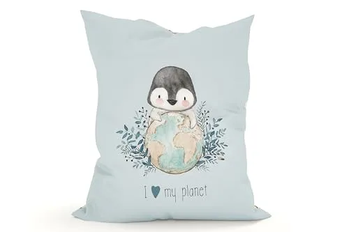 Green Bean© Kinder Sitzsack Pinguin 100x135cm mit 270 Liter hochwertiger EPS Perlen Füllung und waschbarem Motiv Wechsel-Bezug aus 100% Baumwoll - Riesensitzsack Bean Bag Sitzkissen Bodenkissen