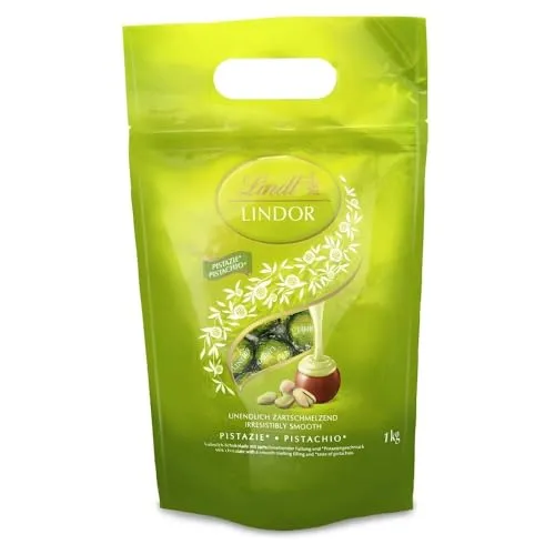 Lindt Lindor XXL Beutel Pistazie - 1kg - Schokoladenbonbons & Pralinen, unwiderstehliche Pistazienfüllung für ein luxuriöses Geschmackserlebnis, ideal zum Teilen oder Genießen!