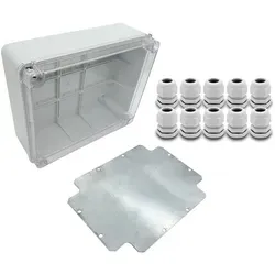 ARLI SET Abzweigdose IP67 mit Sichttür und Montageplatte - Verteiler mit transparentem Deckel, ideal für Innen- und Außeninstallationen. Flexibel einsetzbar dank frei wählbarer Kabeleinführungen und zeitsparendem Deckel-Design.