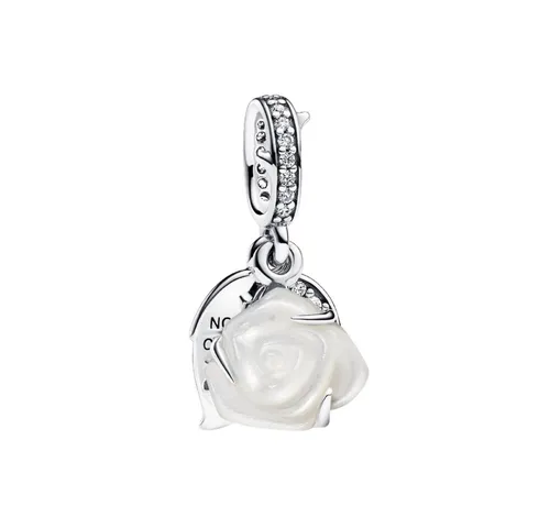 Pandora Charm Blume MOMENTS Doppel-Charm Weiße Blühende Rose 793200C01 - Charm-Anhänger aus 925er Sterling Silber, verziert mit einer eleganten weißen Rose – das perfekte Geschenk für besondere Anlässe.
