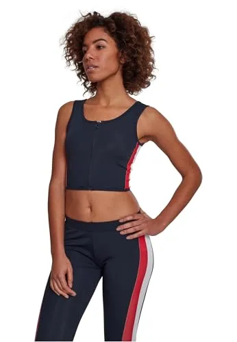 Urban Classics Damen Ladies Side Stripe Cropped Zip Top Top, per Pack Mehrfarbig (Navy/fire red/White 01224), Small (Herstellergröße: S)