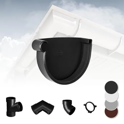 RAINWAY L Regenrinnen System (Rinnenendstück mit Dichtlippe links anthrazit) - PVC-U Kunststoff in 4 Farben, für Dachflächen > 100m² empfohlen, Endstück Endkappe