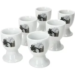 6er Set Black Flower Eierbecher 6 Personen Planzen-Dekor schwarz - 6 x Eierbecher