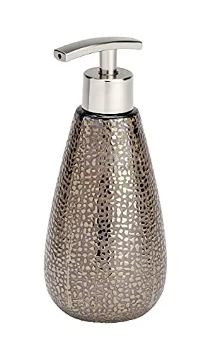 WENKO Seifenspender Marrakesh, nachfüllbar, für ca. 400 ml Flüssigseife, aus hochwertiger Keramik Versehen mit Einer eingearbeiteten Glanzstruktur im orientalischen Design, Ø 8 x 18,6 cm, Braun