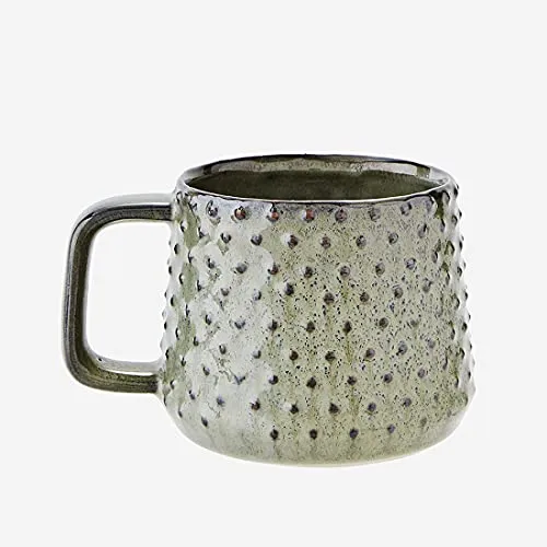 Madam Stoltz Steingut Tasse mit Punkten Grün 300 ml