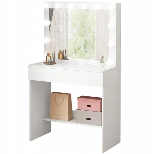 Toilettentisch mit LED-Spiegel, Weiß, 80x140x40 cm