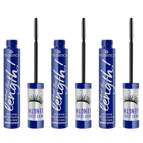 essence what the length! extreme lengthening mascara waterproof, Nr. 02, Schwarz, definierend, verlängernd, vegan, wasserfest, ohne Mikroplastikpartikel, Nanopartikel frei, 3er Pack (3x10ml)