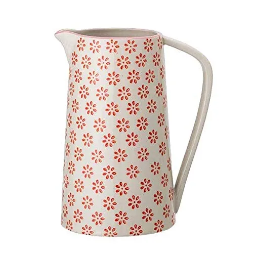 Bloomingville Krug Susie Retro Kanne Milch Vintage Wasser-Karaffe ø 10 H 17 cm, rot, Keramik, fasst ca. 800 ml