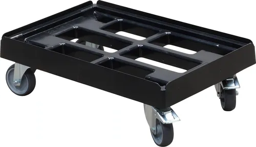 Transportroller 600 x 400 mm - Typ B-F mit Bremsen und Lenkrollen - Wendiger Transportroller für Euronorm-Kisten (600×400 mm) mit 2 Bremsen und 2 Lenkrollen. Ideal für Lager und Catering. Tragfähigkeit bis 300 kg, leiser Lauf auf glatten Böden. Lebensmittelechter HDPE-Rahmen.