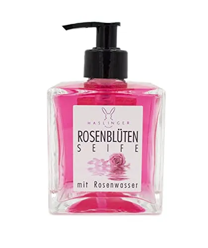 Rosenblüten flüssige Seife im Glasspender von Haslinger, 250ml