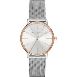 Armani Exchange AX5537 Damen Uhr - Elegante 36mm Armbanduhr mit silbernem Edelstahlgehäuse und goldfarbenem Edelstahlarmband, wasserdicht bis 50m – perfekt für stilbewusste Frauen.