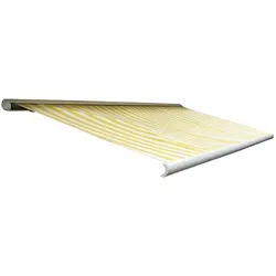 HW Kassettenmarkise elektrisch T124 - Gelb/Weiß 5x3m - Markise & Terrassenüberdachung, eleganter Sonnenschutz mit elektrischem Antrieb für einfachen Komfort und stilvolle Gestaltung Ihres Außenbereichs.