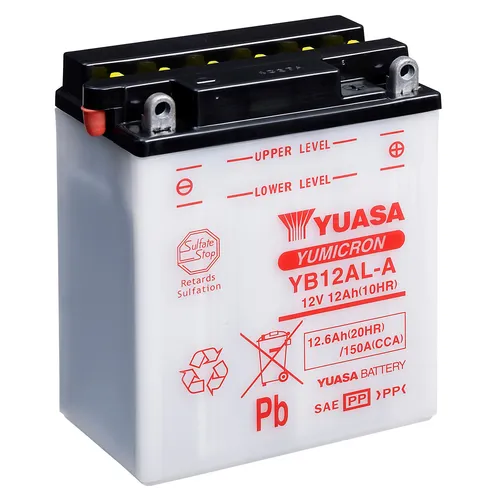 YUASA YB12AL-A Motorradbatterie 12V 12Ah - Zuverlässige Starterbatterie mit hoher Startleistung von 165A, ideal für Motorräder. Kompakte Maße von 136x82x162 mm, perfekt für den professionellen Einsatz.