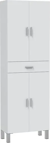 möbelando Hochschrank Aruba in Weiß-Hochglanz - Hoch- & Midischränke fürs Bad mit modernem Design, 4 Türen und 1 Schublade für optimalen Stauraum, hergestellt aus hochwertigem, melaminbeschichtetem Holzwerkstoff.