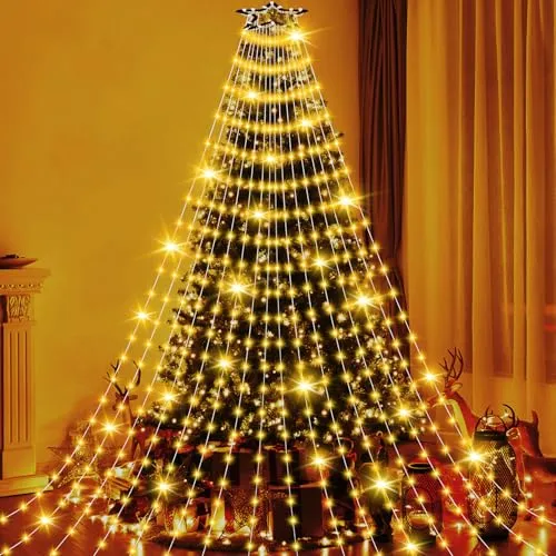 Lichterkette Weihnachtsbaum Christbaumbeleuchtung mit Ring 400 LED 2,5m 16 Girlanden, Tannenbaum Christbaum Lichterkette Innen Außen IP44 Wasserdicht, LED Weihnachtsbaumbeleuchtung 8 Modi Warmweiß