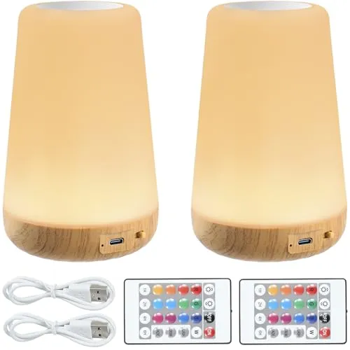 BLUESEEBUY Nachttischlampe 2er Set LED Nachttischlampe Touch Dimmbar USB Aufladbar mit Fernbedienung Nachtlicht Kinder mit 13 Farben 3 Modi mit Timer für Kinderzimmer Schlafzimmer Nachttisch Kurzt
