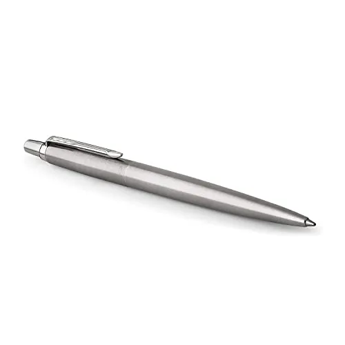 Parker Jotter-Gelschreiber , Edelstahl mit Chromzierteilen , mittlere Schreibspitze mit 0,7 mm , schwarze Tinte , Blister-Verpackung