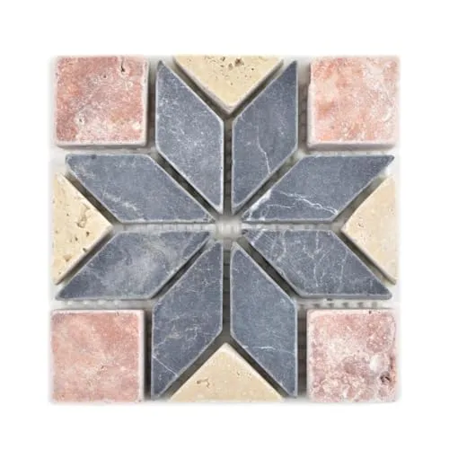 Naturstein Rosone Gramling Beige Rot Schwarz 10x10cm