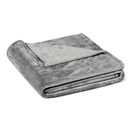 Amazon Basics Weiche Flauschige Fleecedecke, Gemütliche Sofadecke ohne Heizfunktion, 127cm x 152cm, Grau