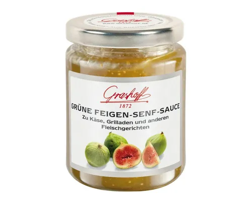 Grashoff Grüne Feigen-Senf-Sauce 200ml - Verleihen Sie Ihren Gerichten das besondere Etwas mit der Grashoff Grüne Feigen-Senf-Sauce. Ideal zum Verfeinern von Fleisch, Käse und Salaten.