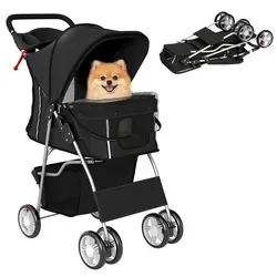 PawHut Hundewagen Faltbarer Hundebuggy für Haustiere bis 10kg - Schwarz - Genießen Sie gemeinsame Ausflüge mit Ihrem kleinen Haustier! Der PawHut Hundewagen bietet durch seine robuste Bauweise und drei große Mesh-Fenster optimalen Komfort und Sicht. Praktisch faltbar für einfachen Transport.