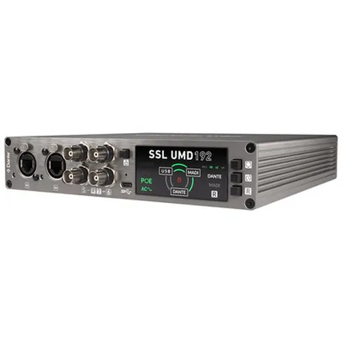 SSL UMD192 High-Capacity Audio-Interface - Digitales Audio-Interface im kompakten 19-Zoll-Format für professionelle Produktionsumgebungen. Bietet bidirektionale Wandlung zwischen Dante, MADI und USB 3.0 mit extrem niedriger Latenz und hoher Kanalzahl.