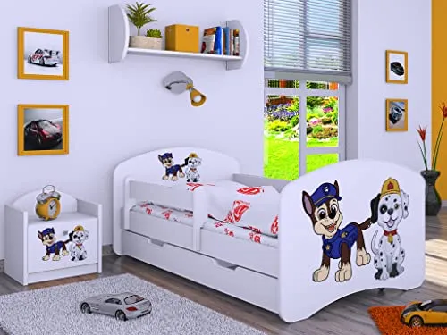 BDW Kinderbett Super Hunde, Babybett 160 x 80 cm in Weiß