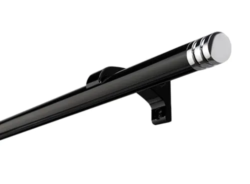DécoProfi Gardinenstange Innenlauf 1-läufig Set Ø 20 mm Schwarz/Verchromt I Länge: 180cm Aluminium für Wandmontage I Als Gardinenschiene & Vorhangstange geeignet