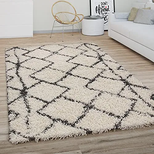 Paco Home Hochflor Teppich 160x220 cm - Teppich im Boho Skandinavisch Stil, aus 100% Polypropylen, pflegeleicht und schmutzabweisend – ideal für Wohnzimmer und Schlafzimmer!