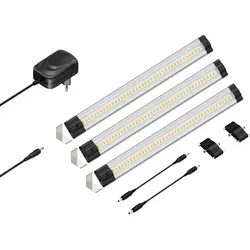 ledscom.de LED Unterbau-Leuchte SIRIS, Eckmontage, flach, je 30cm, je 370lm, weiß, 3er Set