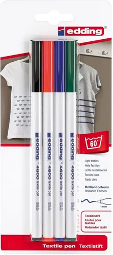 edding Marker Textilpen edding 4600 Rundspitze 1mm schwarz, rot, blau, grün VE=4 Stü