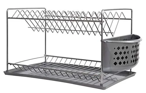 DanDiBo Geschirrständer 2 Etagen - Praktisches Abtropfgestell - Abtropfgestell für Geschirr mit 2 Etagen, platzsparend und ideal für die Küche. Inklusive Untersetzer und Besteckkorb für optimalen Komfort.