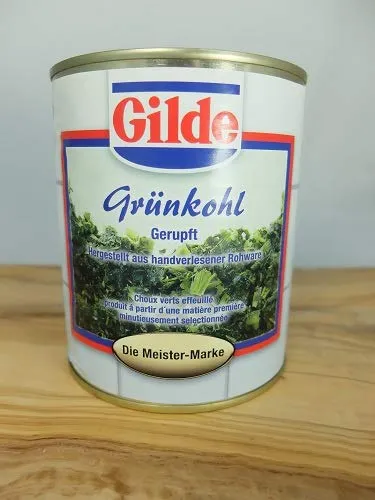 GILDE Grünkohl 800g Dose - Gemüsekonserve mit handverlesenem Grünkohl, reich an Vitaminen und Mineralstoffen. Ideal zum Kochen mit Wurst und Fleisch für ein gesundes und schmackhaftes Gericht.