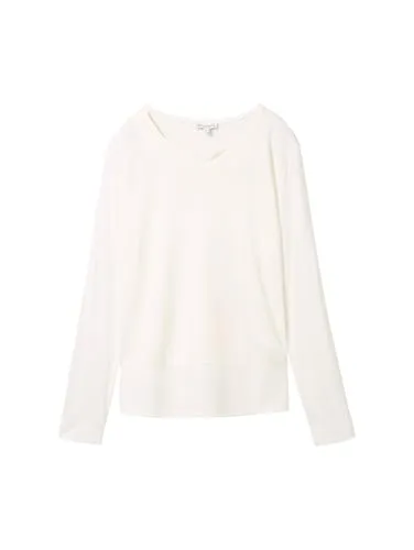 TOM TAILOR Langarmshirt mit Materialmix in Weiß, Größe M - Herren-Shirts aus 70% Modal und 30% Polyester, ideal für lässige Outfits. Pflegeleicht und angenehm zu tragen.