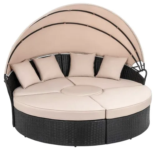 Mucola Sonneninsel 180CM Schwarz Polyrattan mit Sonnenschutz