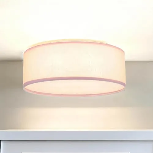 Runde Deckenleuchte in Pink - Metall & Stoff, D:38cm - Deckenleuchte für Kinderzimmer mit blendfreiem Lichtdiffusor, ideal für gemütliche Atmosphäre und niedrige Decken. Freie Wahl der LED-Leuchtmittel für individuelle Helligkeit und Lichtfarbe.