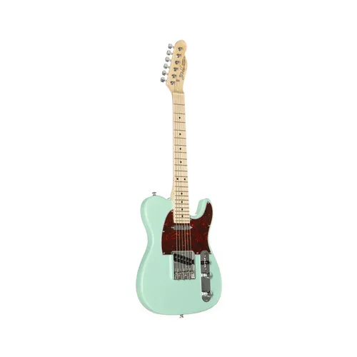 J & D E-Gitarre TL-MINI Surf Green - Kompakte E-Gitarre im T-Style für Anfänger und Fortgeschrittene, mit hochwertigen Tonhölzern und vielseitigen Klängen von Pop bis Metal.