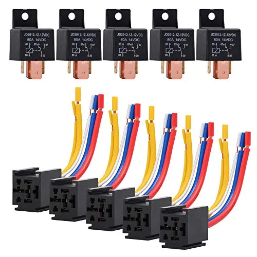 EHDIS 5 Stück Relais 12V 80A 5 Pin für Car Auto Truck Motor Heavy Duty Heavy Duty EIN/Aus Normal offen SPDT Relais Steckdose Stecker 5 Wire Automotive